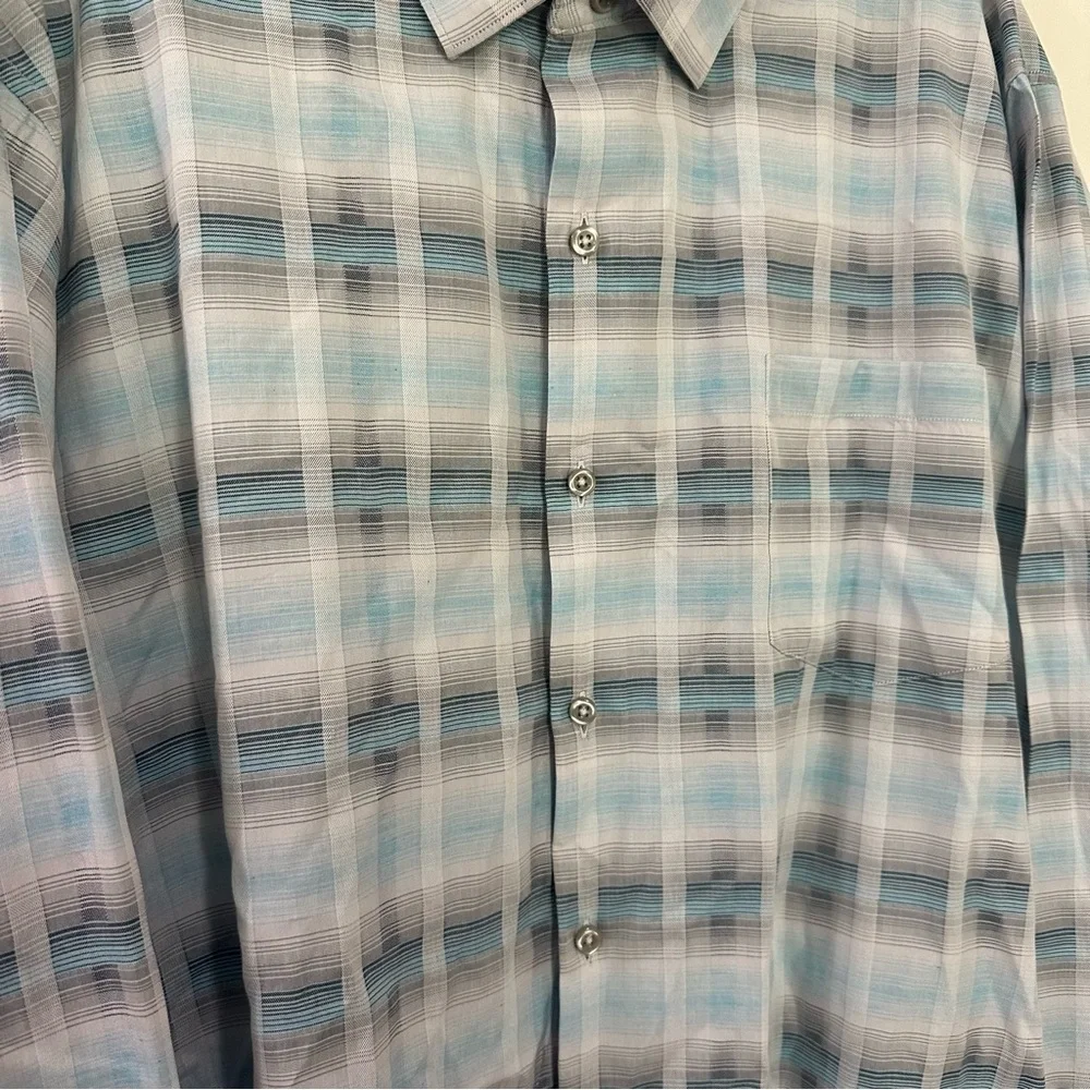 Tommy Bahama Blue Plaid Long‎ Sleeve Button shirt, Men's XXL Silk Cotton Blend